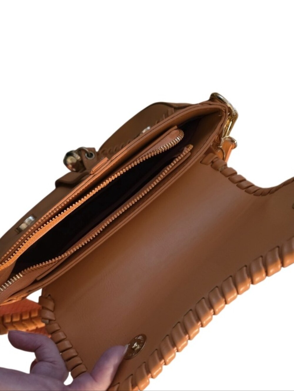 Braided Trim Coral Saddle Shoulder Bag - Picture 4 of 4